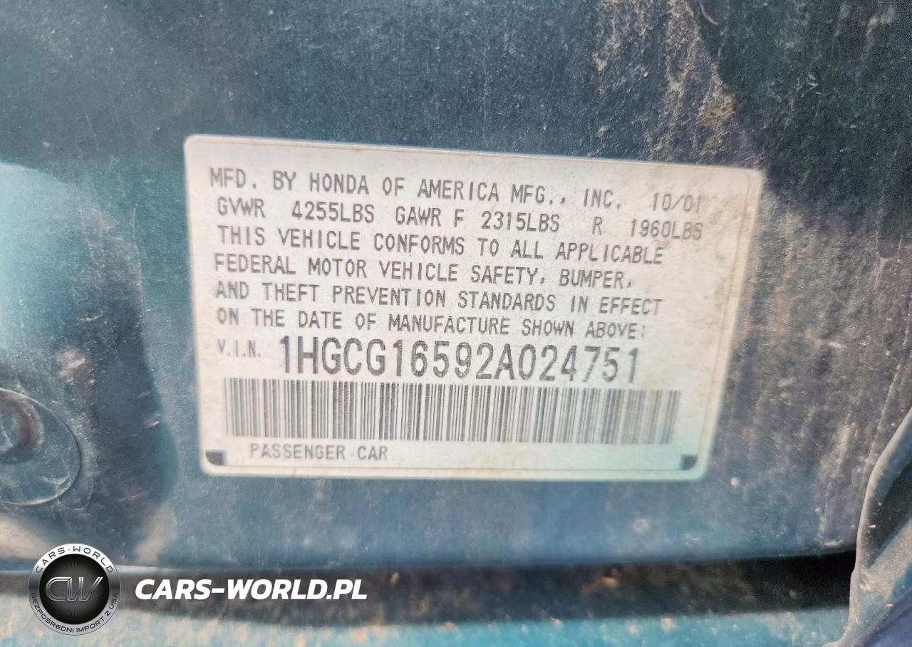 2002 Honda Accord Ex VIN:1HGCG16592A024751 - 12