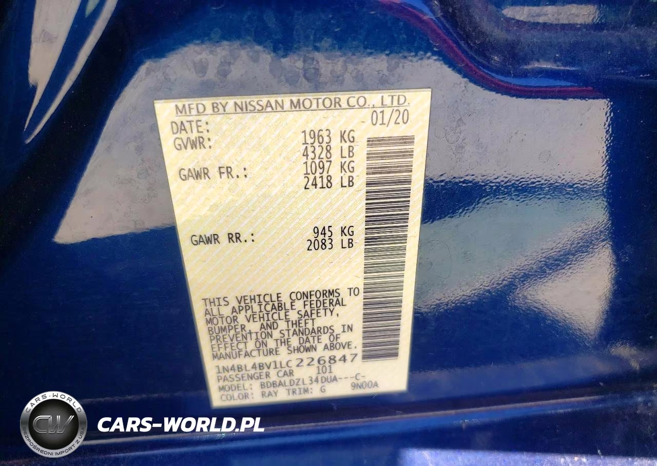 2020 Nissan Altima S VIN:1N4BL4BV1LC226847 - 12