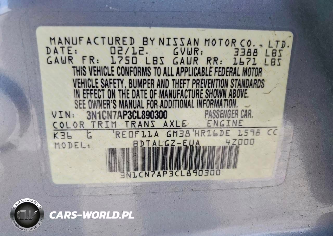 2012 Nissan Versa 1.6 S VIN:3N1CN7AP3CL890300 - 12