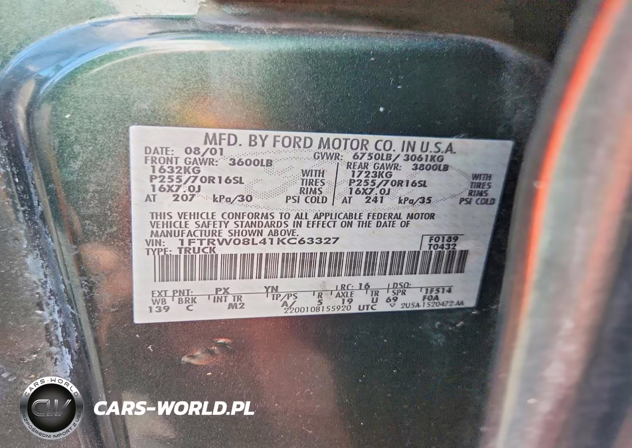 2001 Ford F150 Supercrew VIN:1FTRW08L41KC63327 - 12