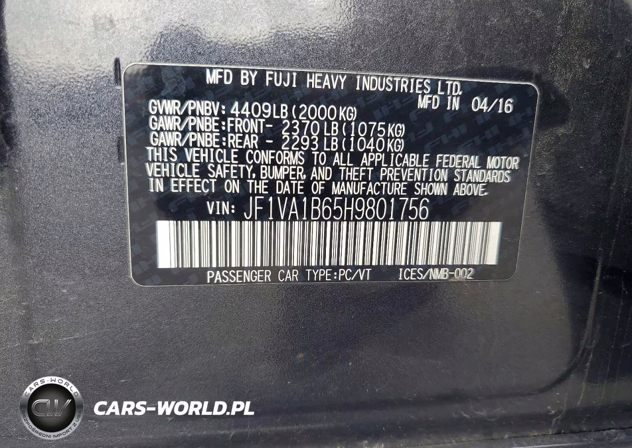 2017 Subaru Wrx VIN:JF1VA1B65H9801756 - 12
