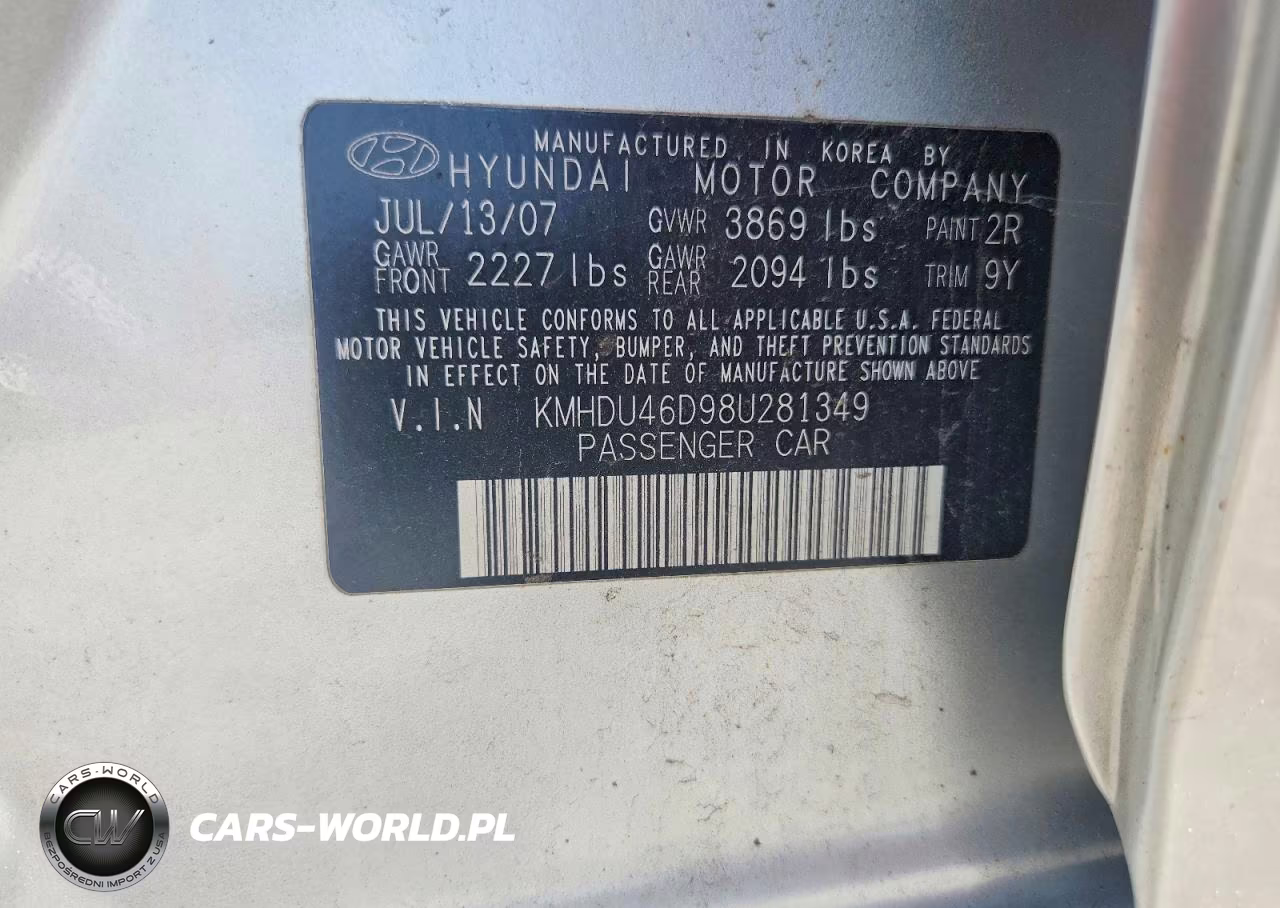 2008 Hyundai Elantra Gls VIN:KMHDU46D98U281349 - 12