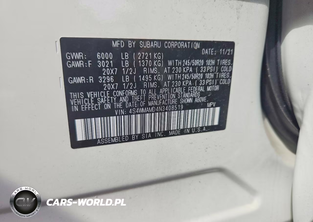 2022 Subaru Ascent Limited VIN:4S4WMAMD4N3408519 - 13