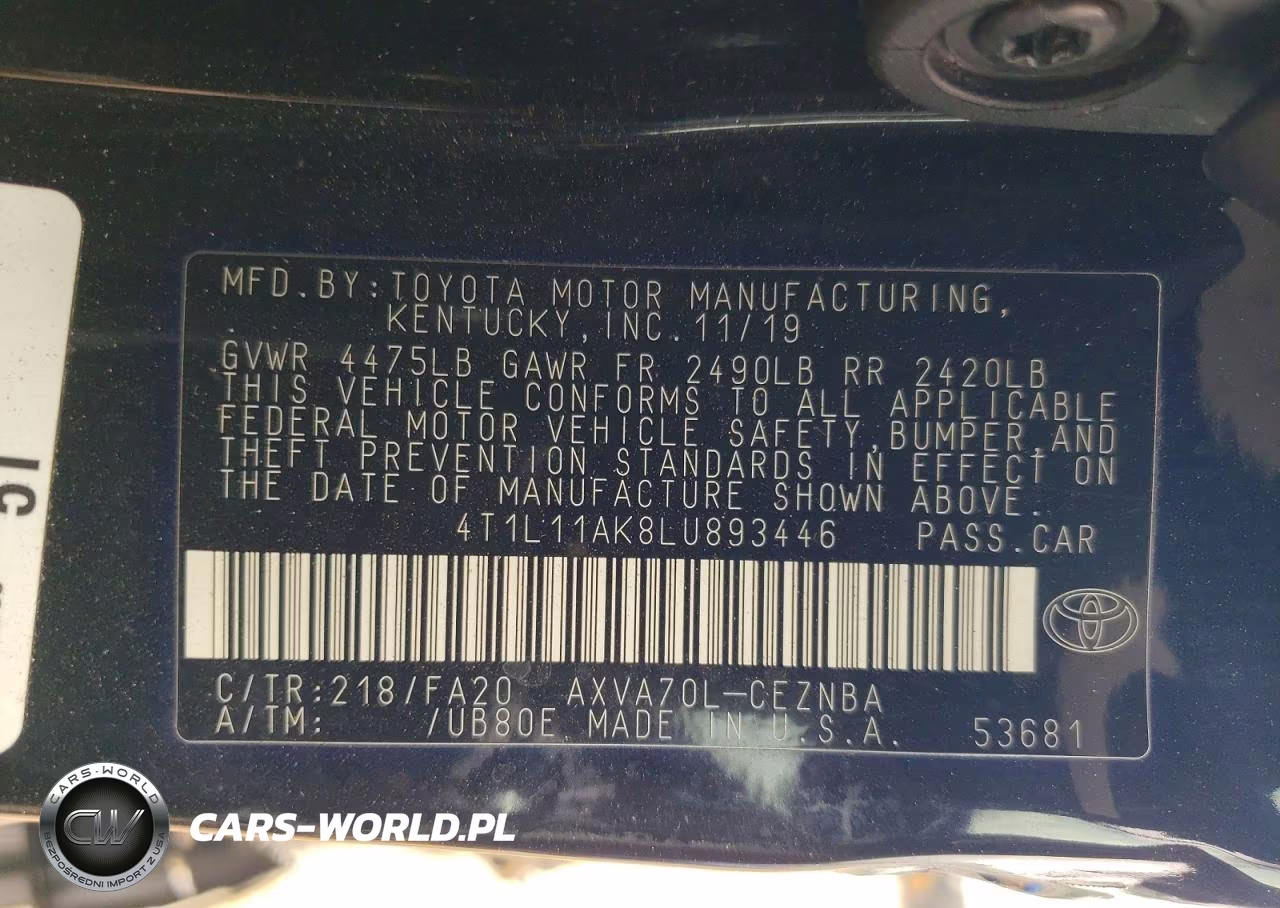 2020 Toyota Camry Le VIN:4T1L11AK8LU893446 - 12
