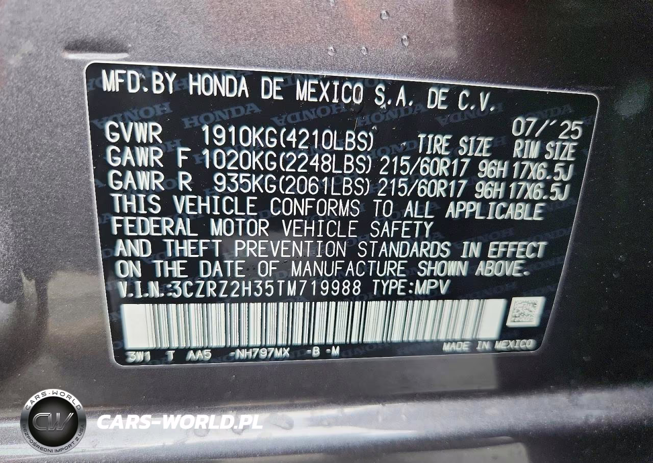 2026 Honda Hr-V Lx VIN:3CZRZ2H35TM719988 - 14