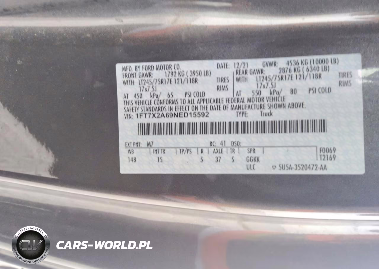 2022 Ford F250 Super Duty VIN:1FT7X2A69NED15592 - 12