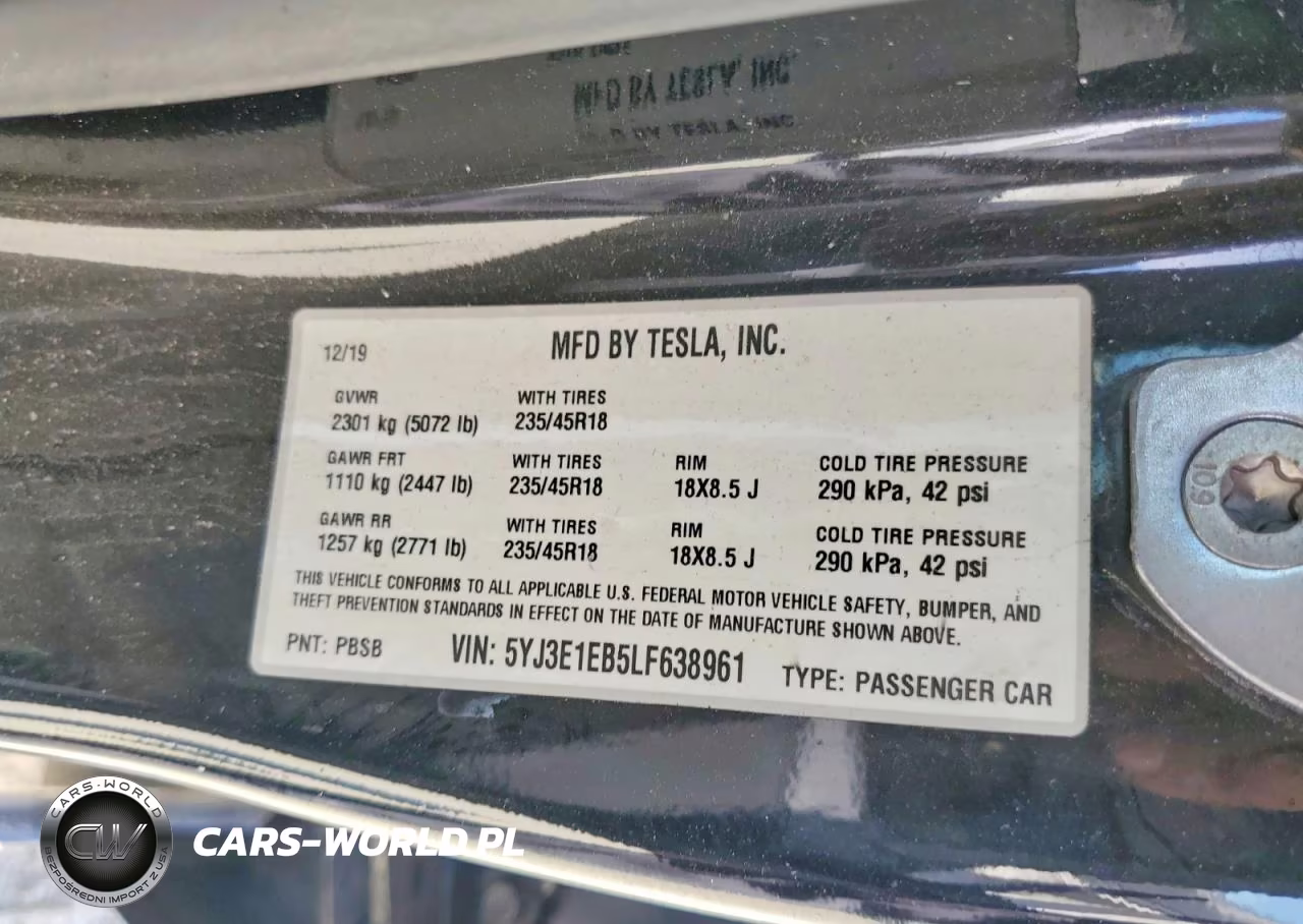 2020 Tesla Model 3 VIN:5YJ3E1EB5LF638961 - 12