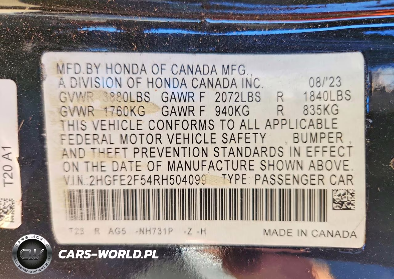 2024 Honda Civic Sport VIN:2HGFE2F54RH504099 - 12