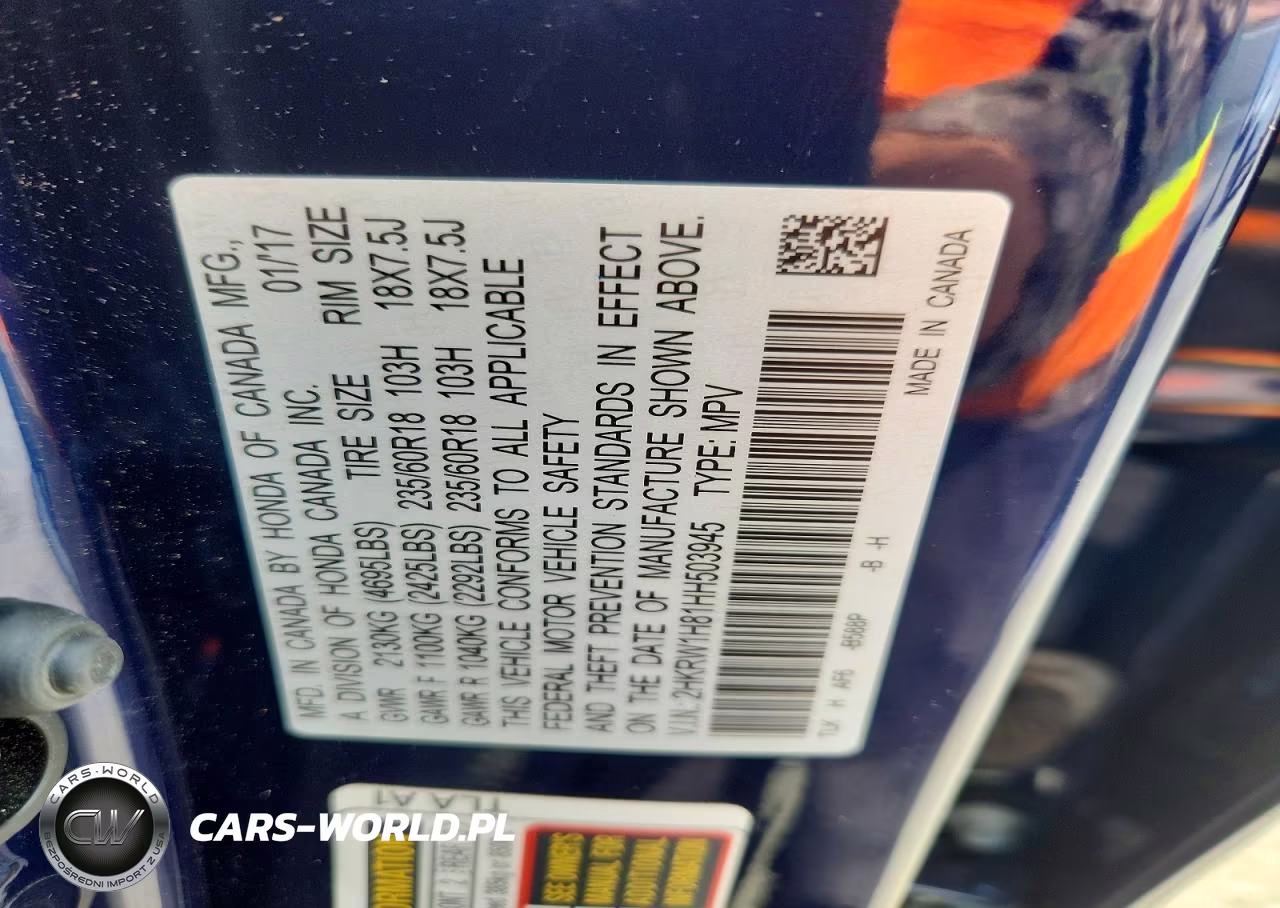 2017 Honda Cr-V Exl VIN:2HKRW1H81HH503945 - 13