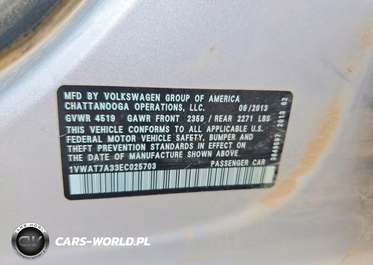 2014 Volkswagen Passat S VIN:1VWAT7A33EC025703 - 12