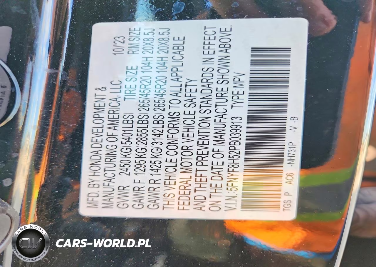 2023 Honda Passport Exl VIN:5FNYF8H52PB039913 - 13