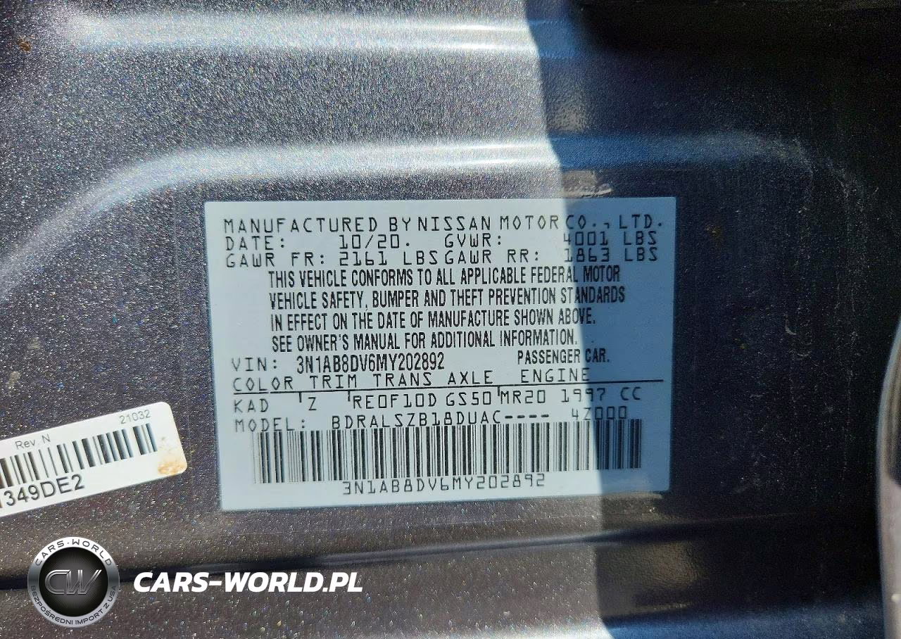 2021 Nissan Sentra Sr VIN:3N1AB8DV6MY202892 - 13