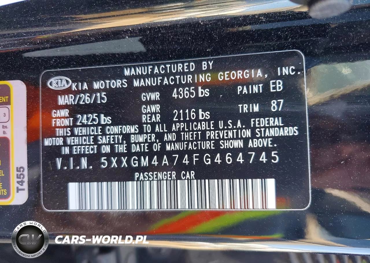 2015 Kia Optima Lx VIN:5XXGM4A74FG464745 - 12