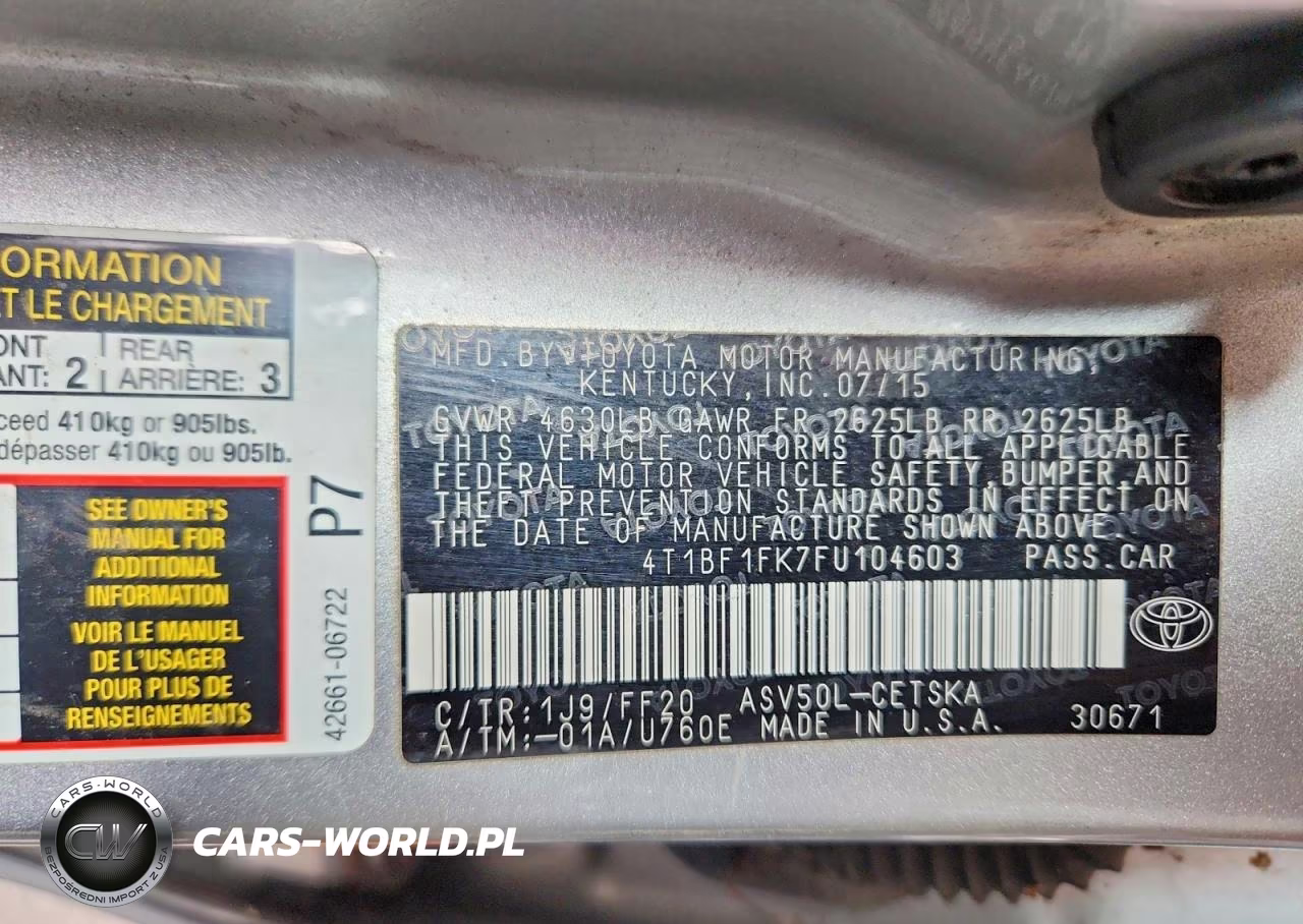 2015 Toyota Camry Se VIN:4T1BF1FK7FU104603 - 12