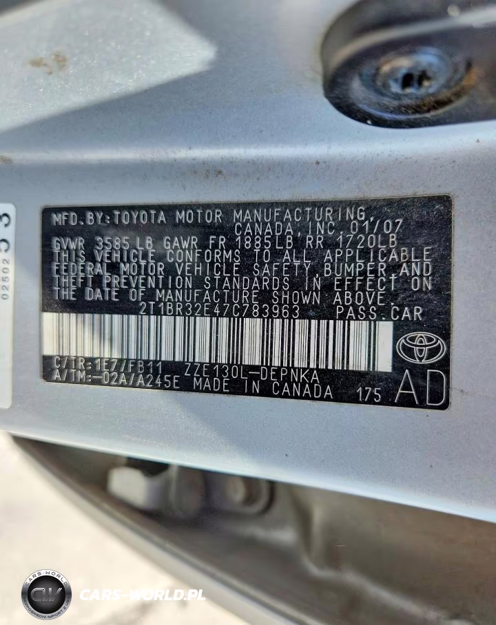 2007 Toyota Corolla Le VIN:2T1BR32E47C783963 - 12