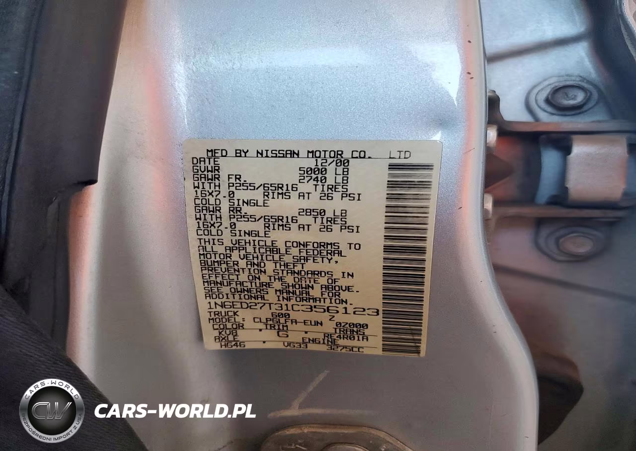 2001 Nissan Frontier Xe VIN:1N6ED27T31C356123 - 12