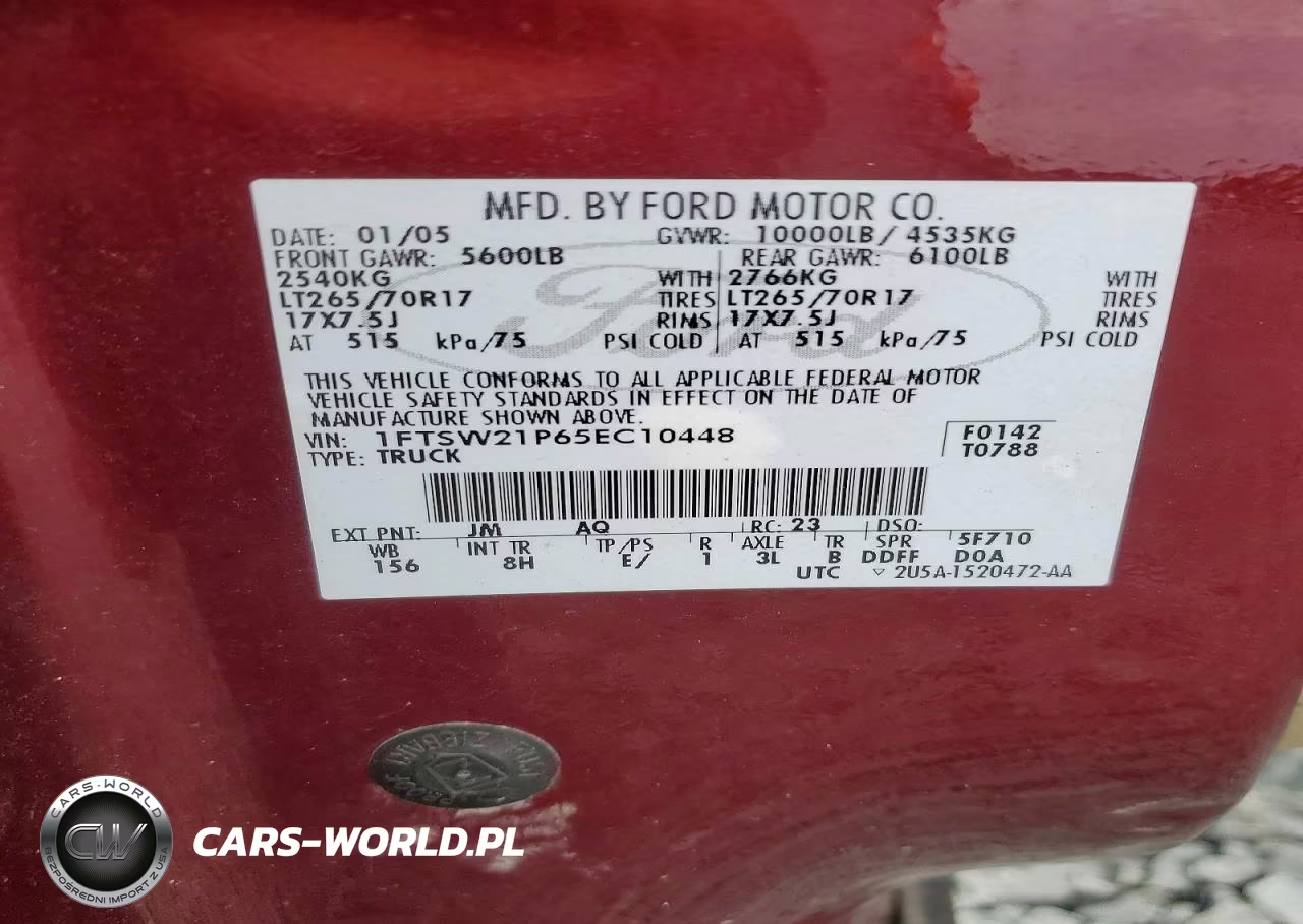 2005 Ford F250 Super Duty VIN:1FTSW21P65EC10448 - 12