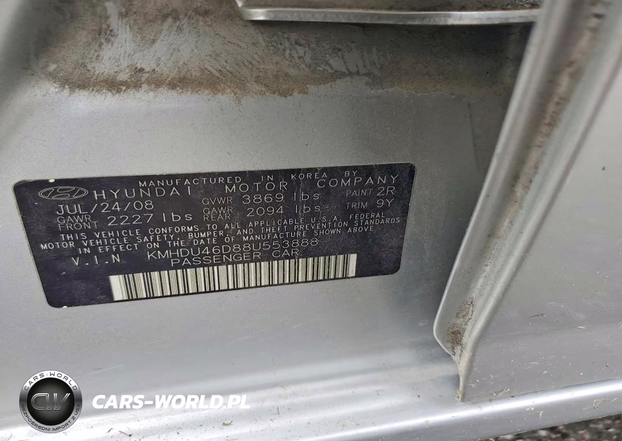 2008 Hyundai Elantra Gls VIN:KMHDU46D88U553888 - 12