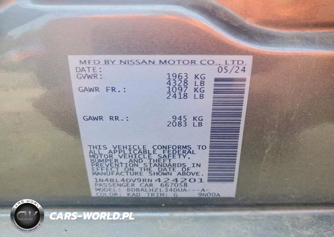 2024 Nissan Altima Sv VIN:1N4BL4DV9RN424201 - 12
