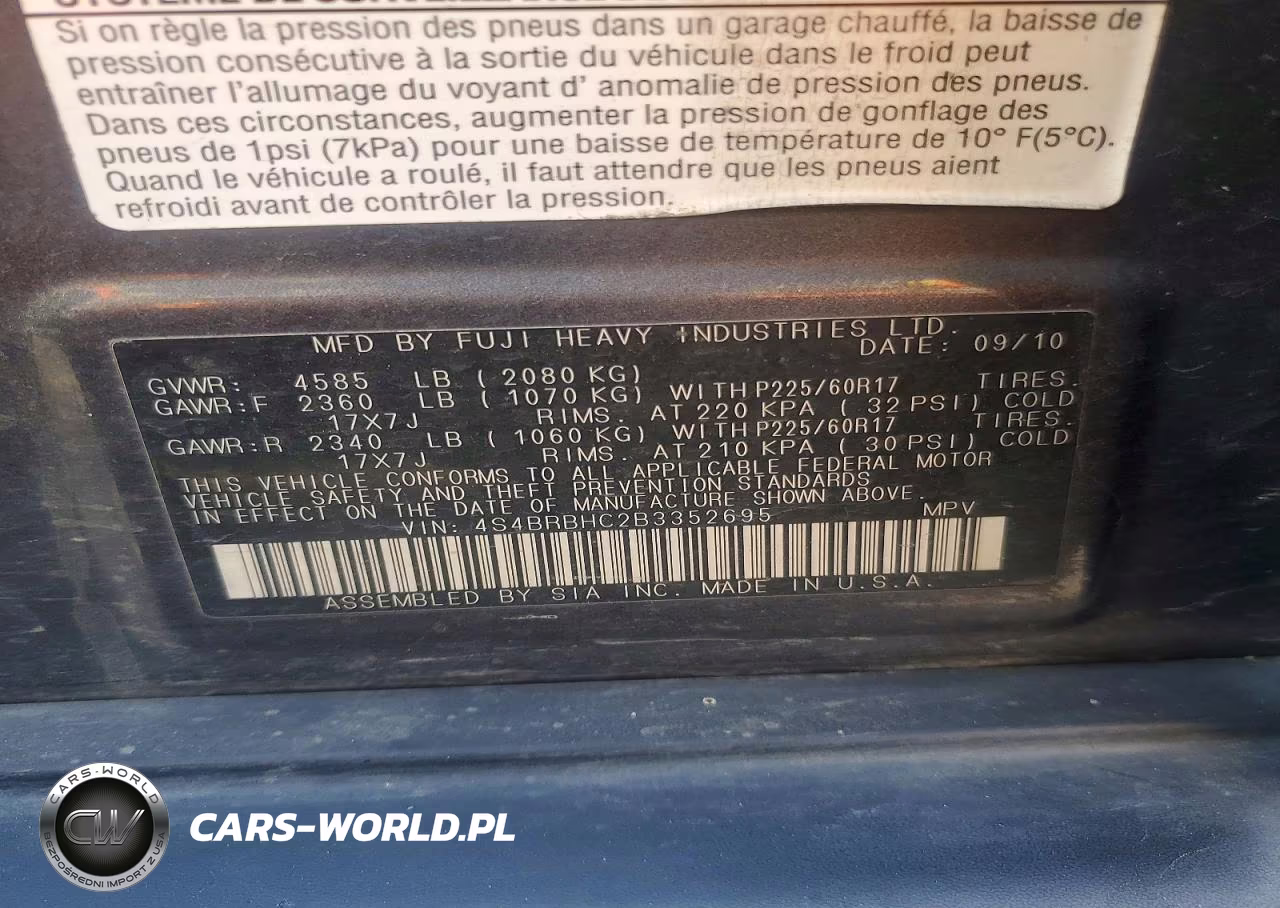 2011 Subaru Outback 2.5I Premium VIN:4S4BRBHC2B3352695 - 13