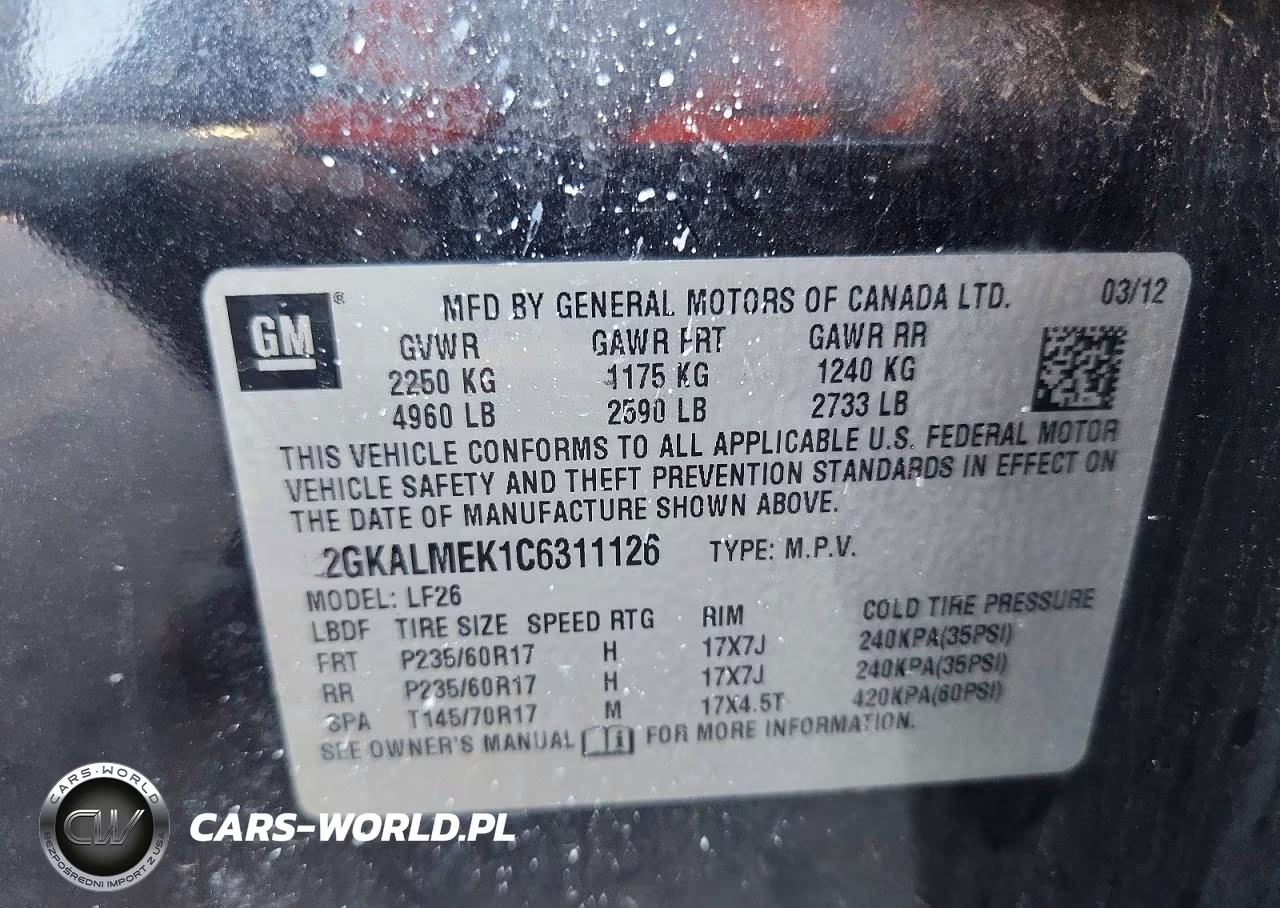 2012 GMC Terrain Sle VIN:2GKALMEK1C6311126 - 13