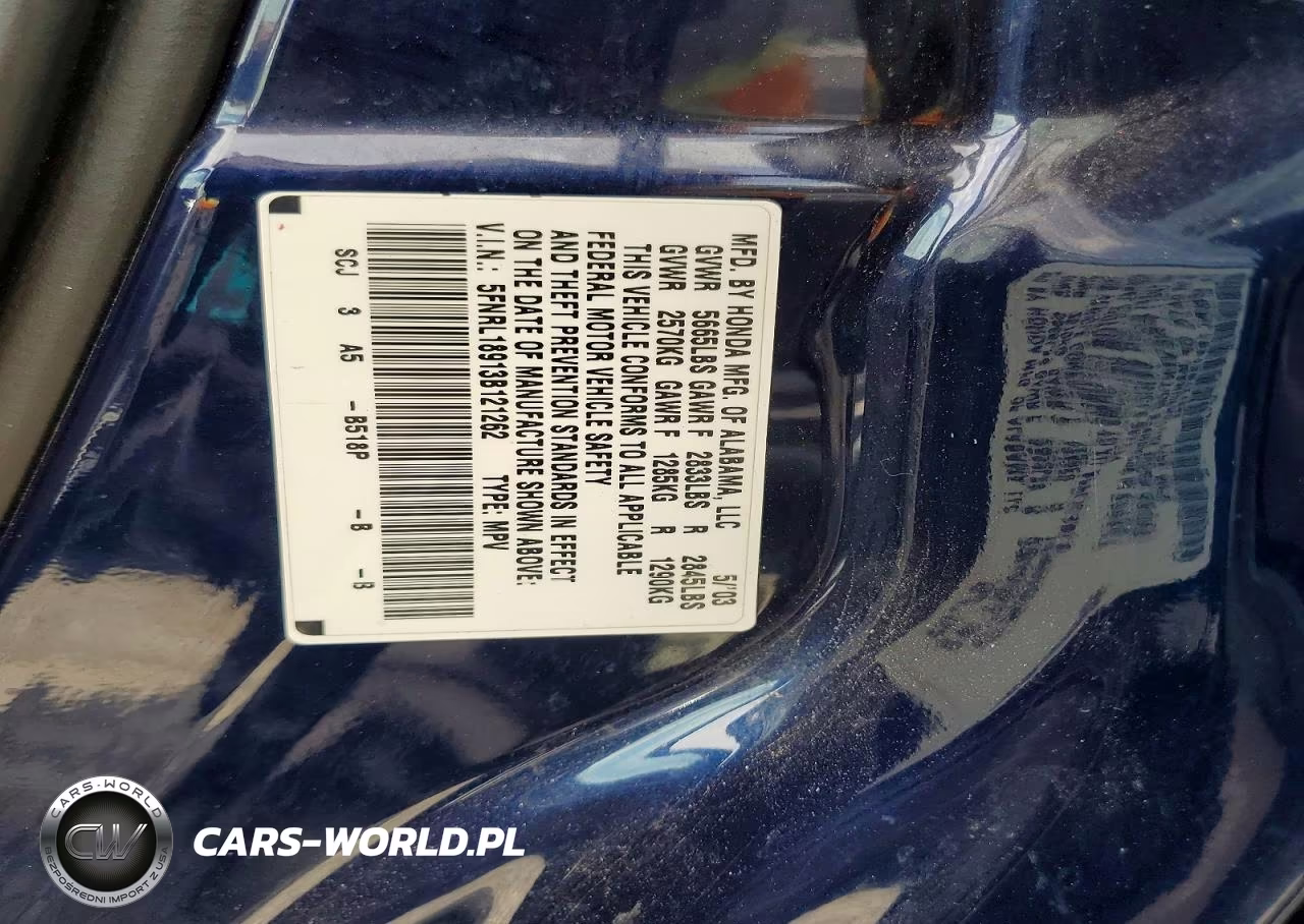 2003 Honda Odyssey Exl VIN:5FNRL18913B121262 - 13