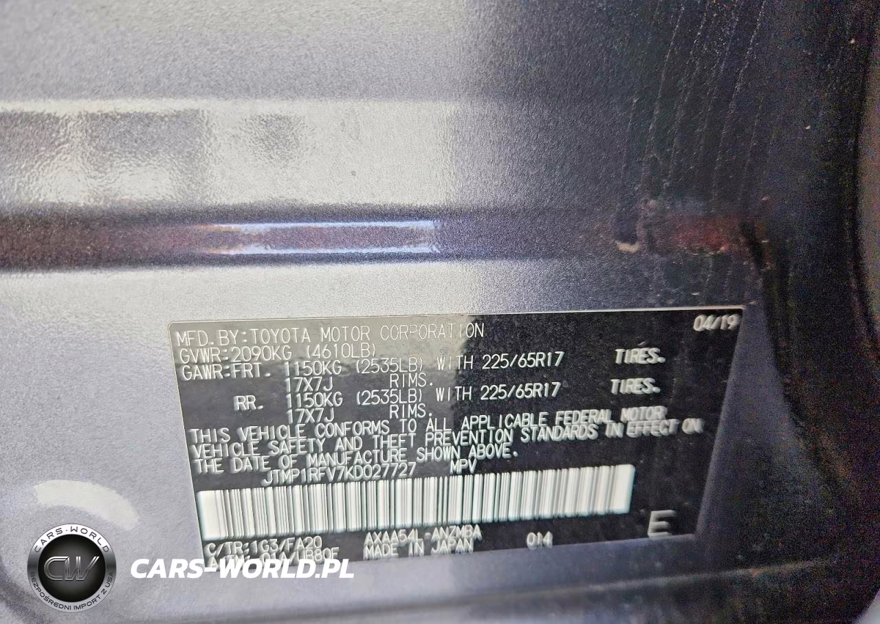2019 Toyota Rav4 Xle VIN:JTMP1RFV7KD027727 - 13