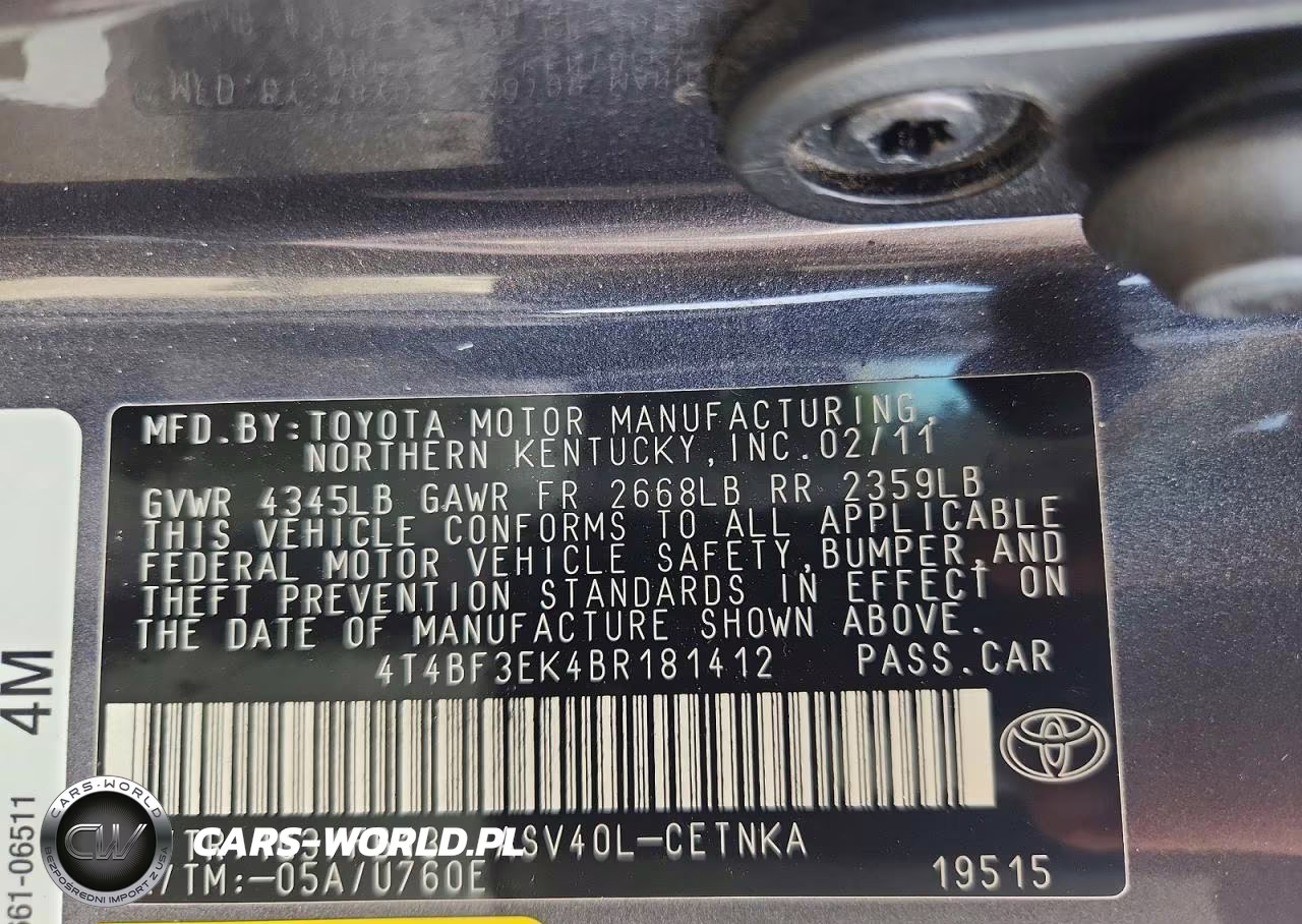 2011 Toyota Camry Le VIN:4T4BF3EK4BR181412 - 12