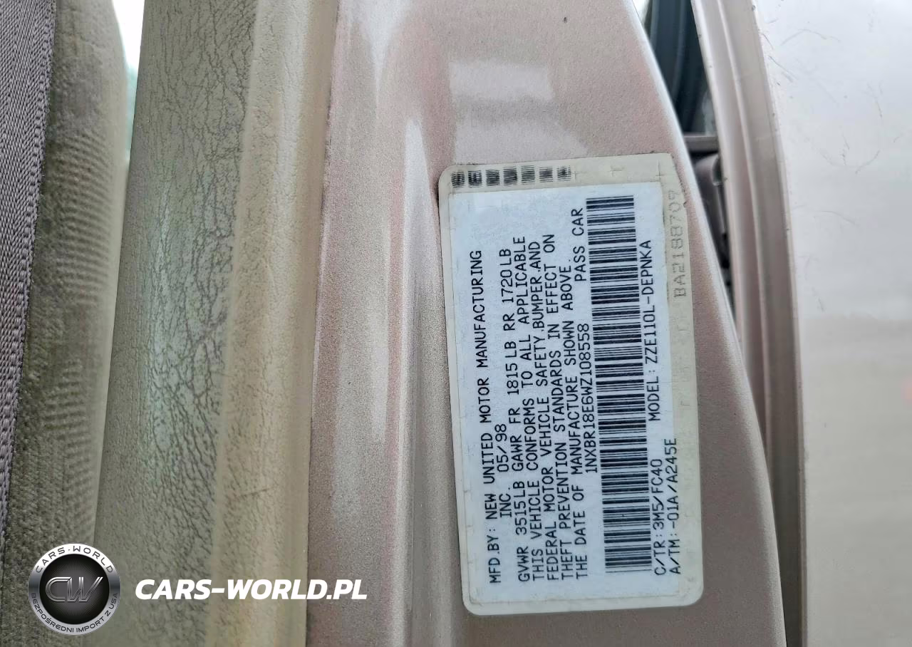1998 Toyota Corolla Ve VIN:1NXBR18E6WZ108558 - 12
