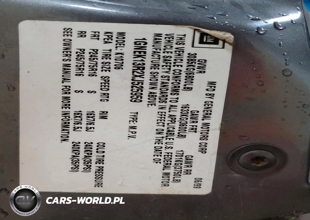 1999 Chevrolet Tahoe K1500 VIN:1GNEK13R2XJ525959 - 13
