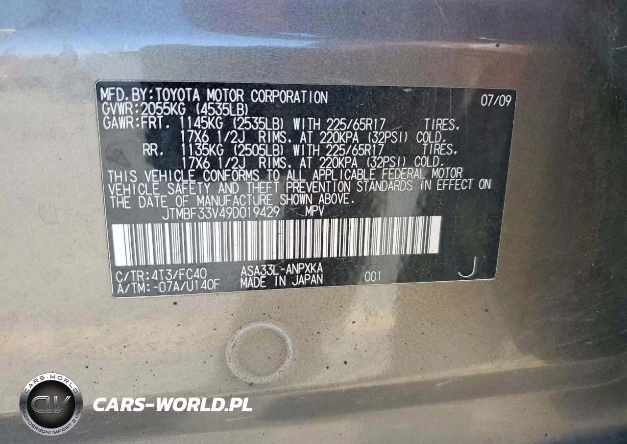 2009 Toyota Rav4 Base VIN:JTMBF33V49D019429 - 13