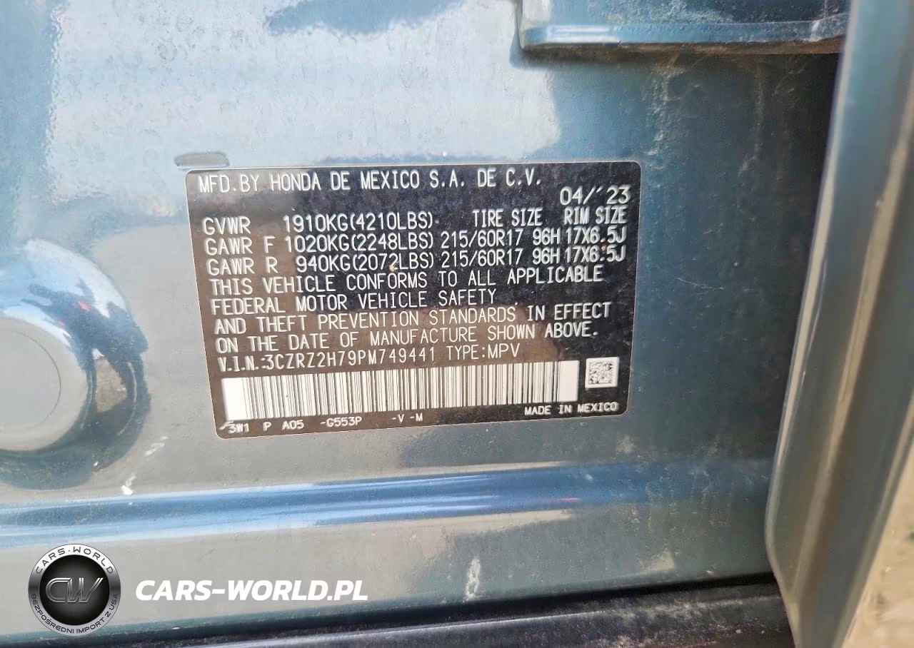 2023 Honda Hr-V Exl VIN:3CZRZ2H79PM749441 - 13