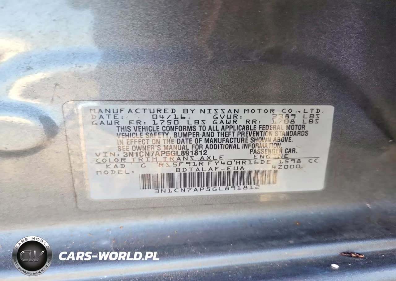 2016 Nissan Versa 1.6 S VIN:3N1CN7AP5GL891812 - 12