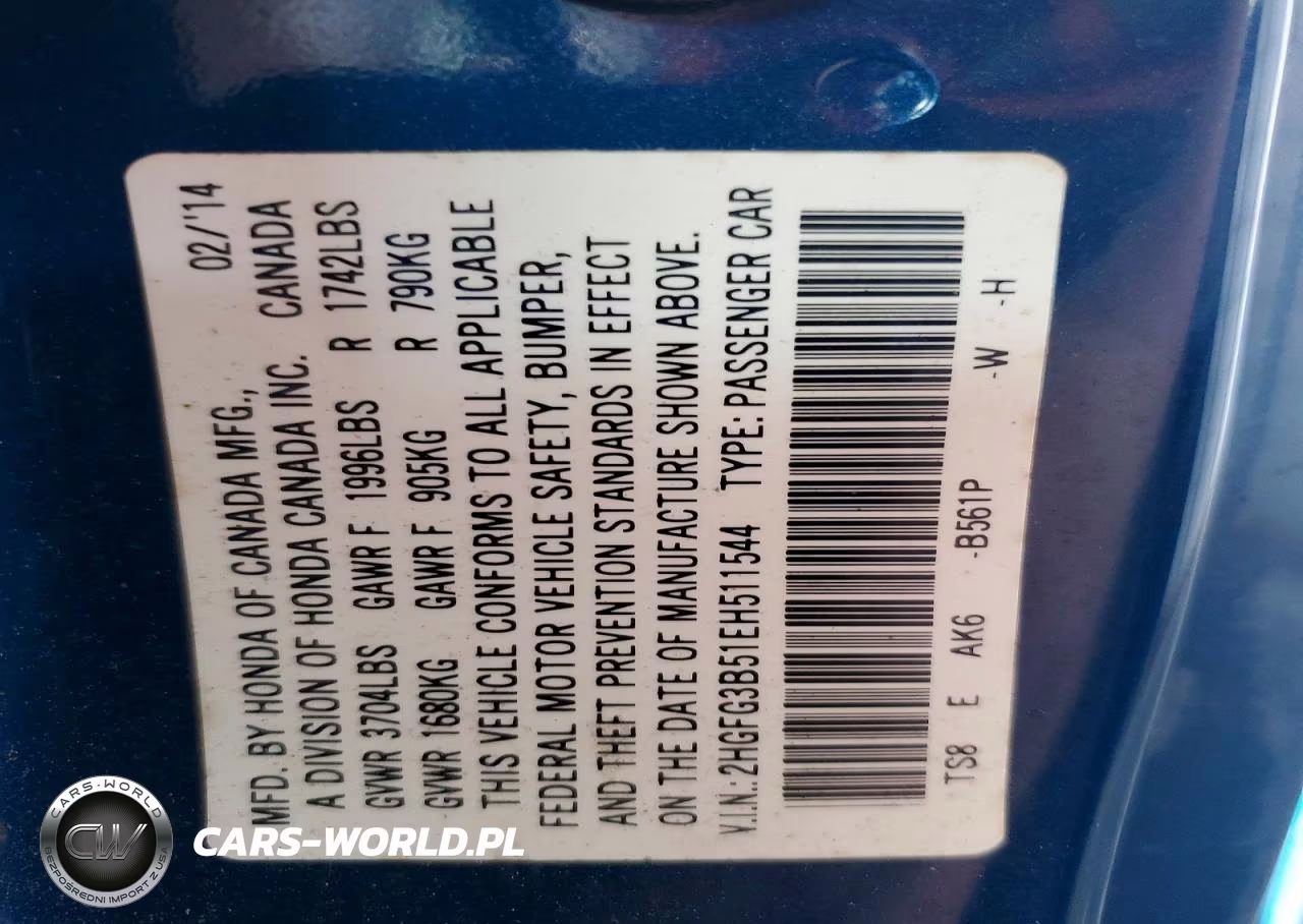 2014 Honda Civic Lx VIN:2HGFG3B51EH511544 - 12