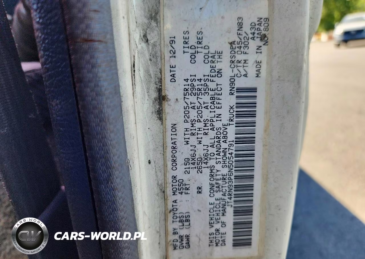 1992 Toyota Pickup Deluxe VIN:JT4RN93P6N5054791 - 13
