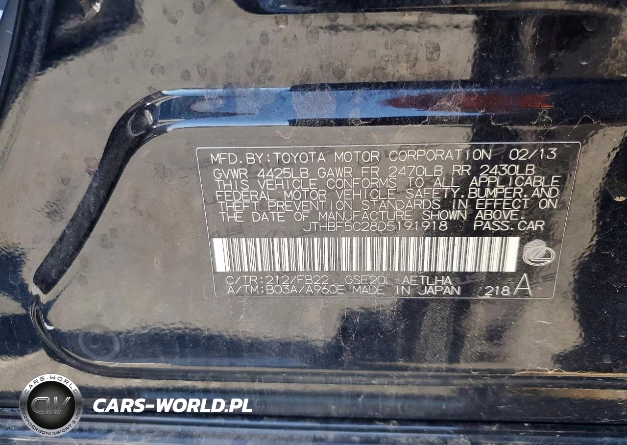 2013 Lexus Is 250 VIN:JTHBF5C28D5191918 - 12