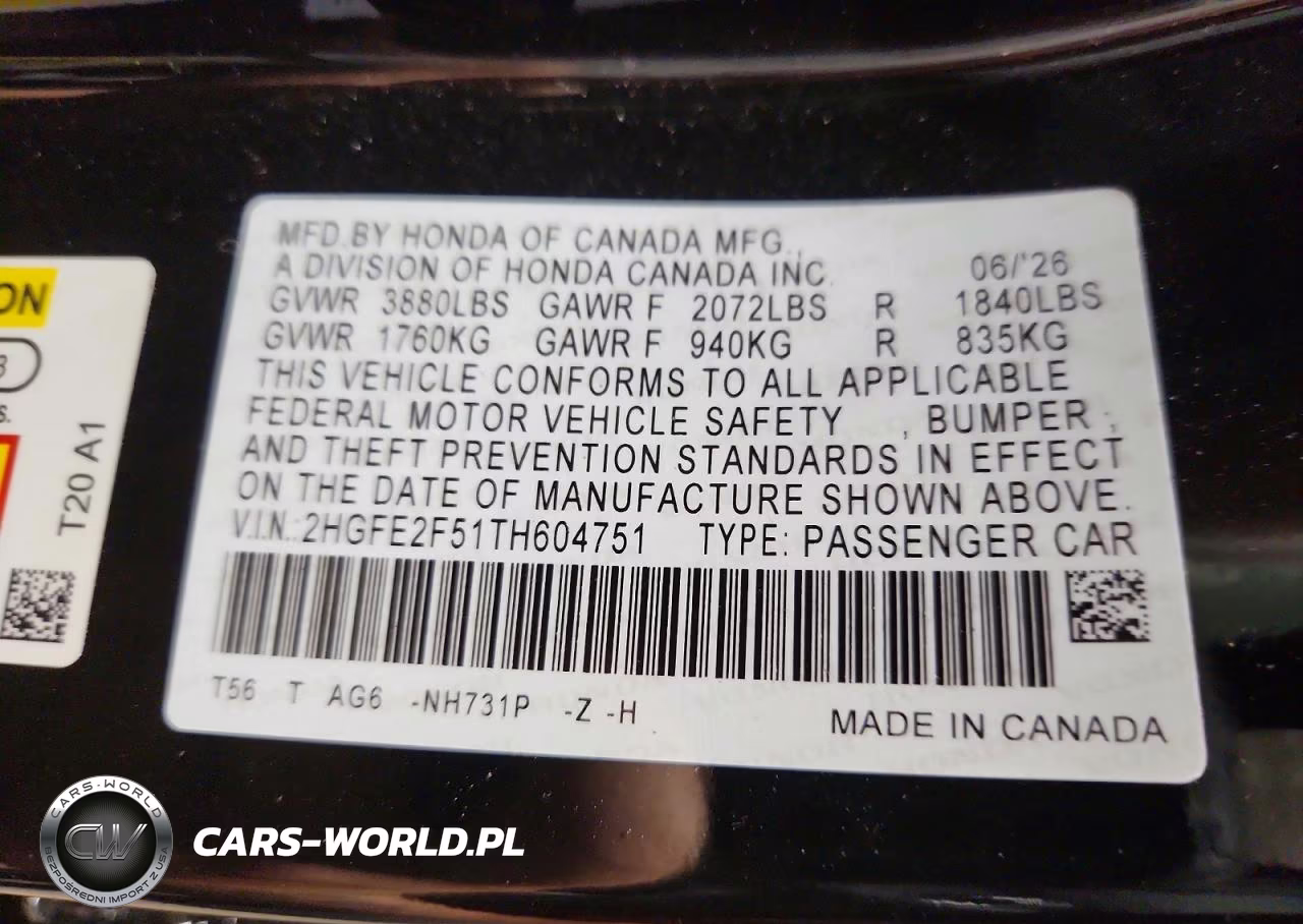 2026 Honda Civic Sport VIN:2HGFE2F51TH604751 - 13