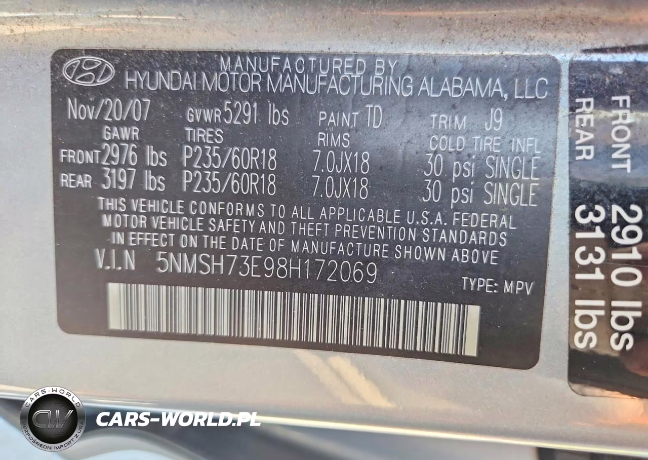 2008 Hyundai Santa Fe Se VIN:5NMSH73E98H172069 - 13