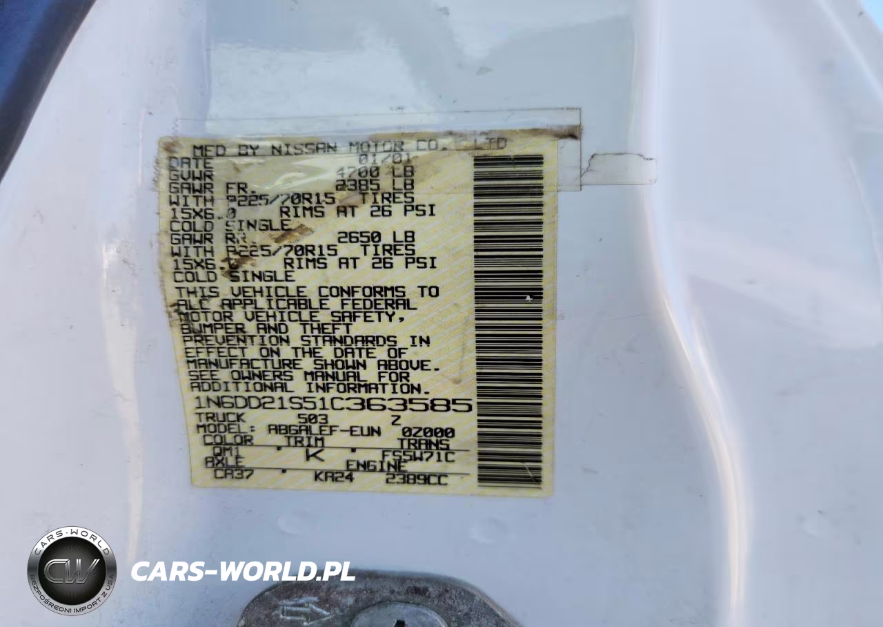 2001 Nissan Frontier Xe VIN:1N6DD21S51C363585 - 12