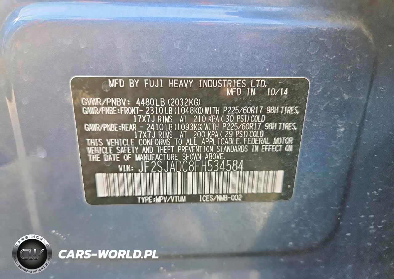 2015 Subaru Forester 2.5I Premium VIN:JF2SJADC8FH534584 - 12