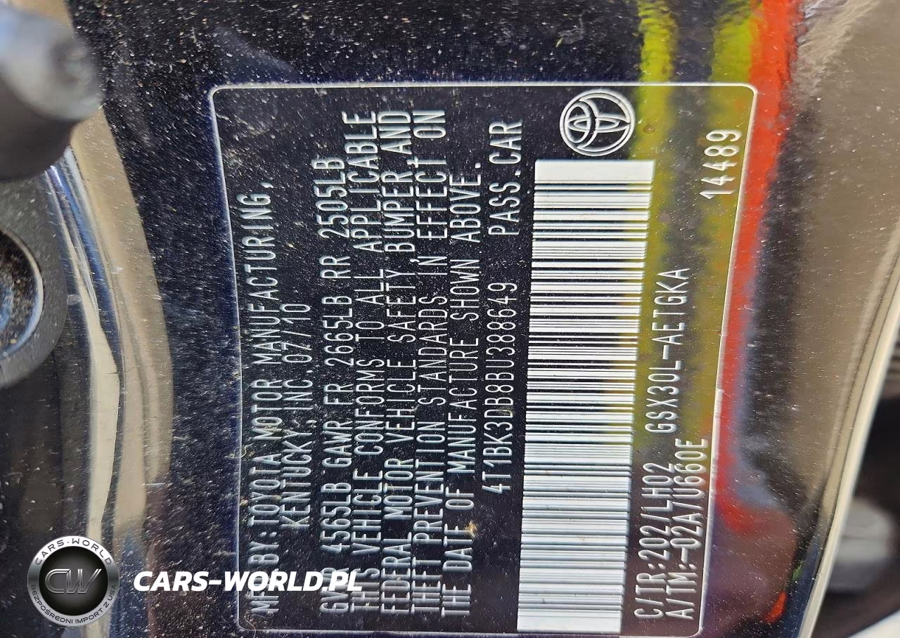 2011 Toyota Avalon Base VIN:4T1BK3DB8BU388649 - 12