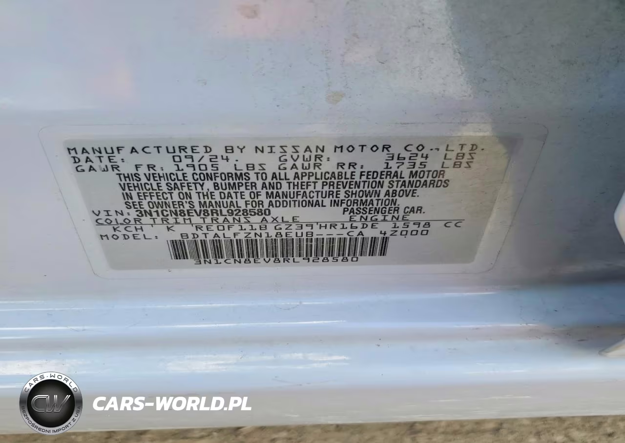 2024 Nissan Versa Sv VIN:3N1CN8EV8RL928580 - 12