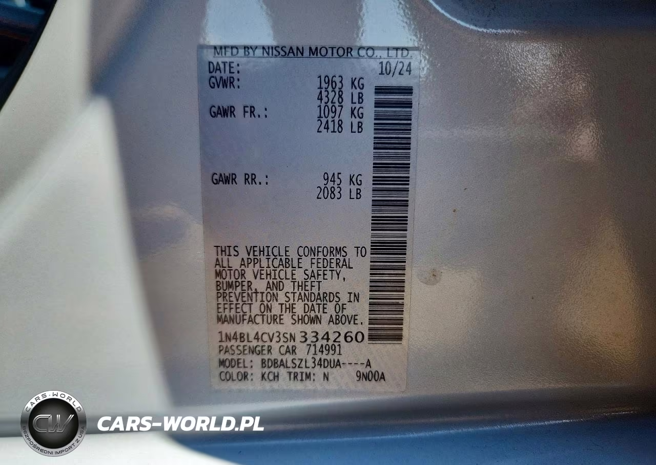 2025 Nissan Altima Sr VIN:1N4BL4CV3SN334260 - 13