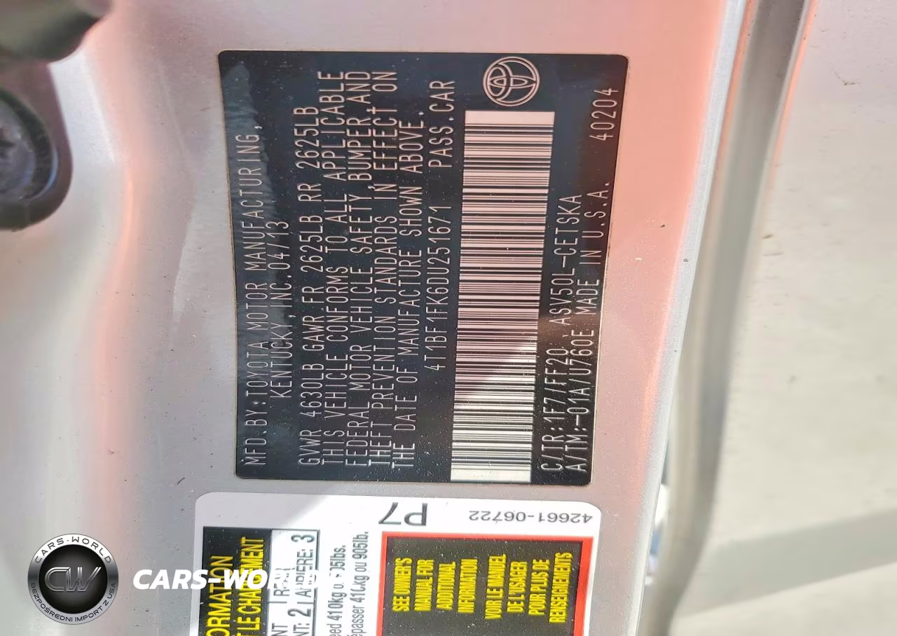 2013 Toyota Camry Se VIN:4T1BF1FK6DU251671 - 12