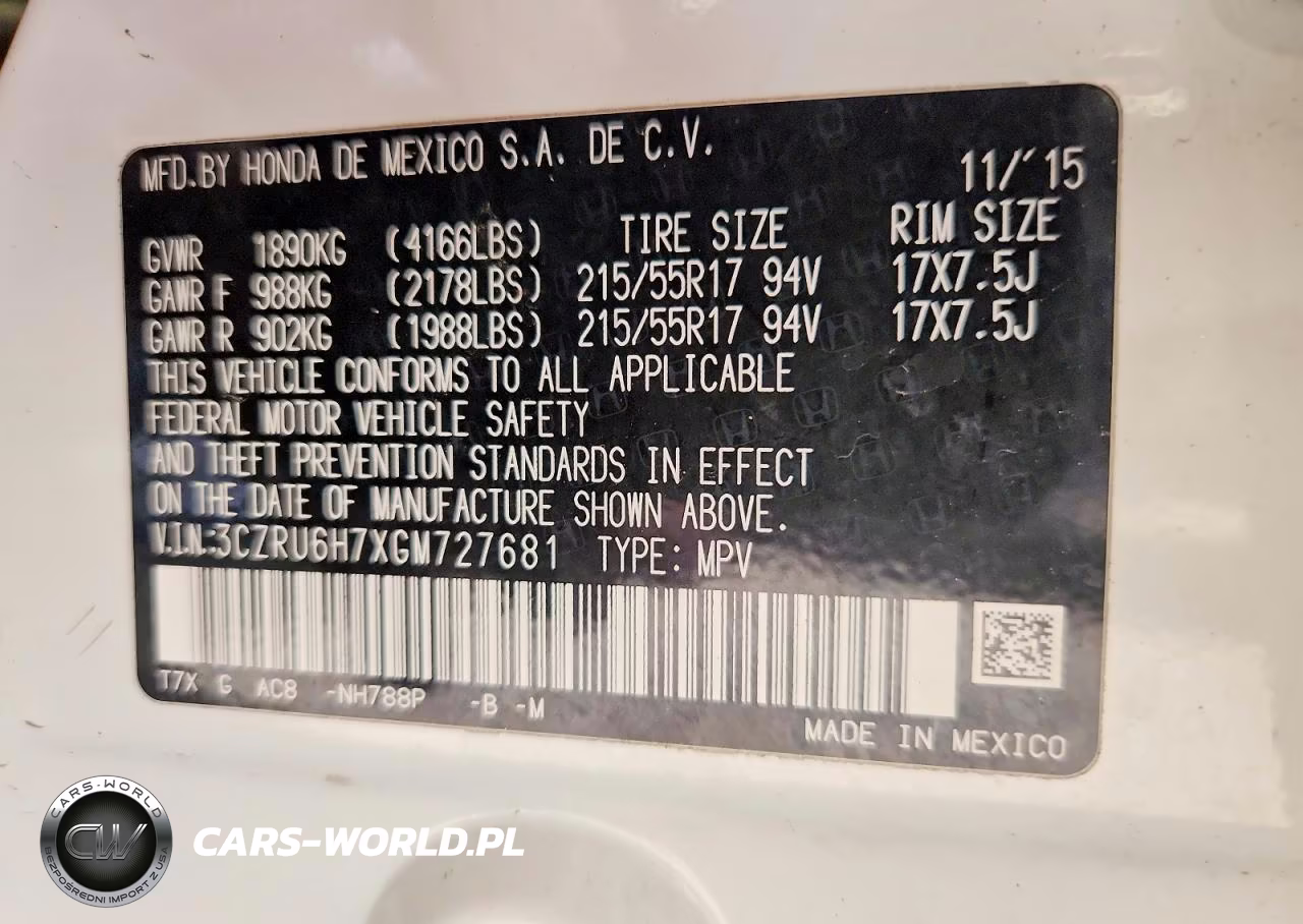 2016 Honda Hr-V Exl VIN:3CZRU6H7XGM727681 - 13
