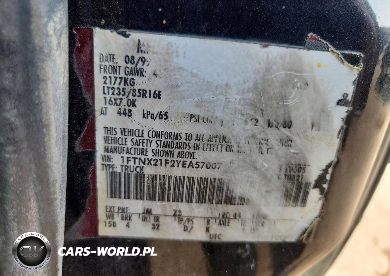 2000 Ford F250 Super Duty VIN:1FTNX21F2YEA57007 - 12