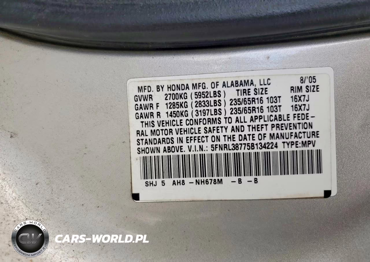 2005 Honda Odyssey Exl VIN:5FNRL38775B134224 - 13