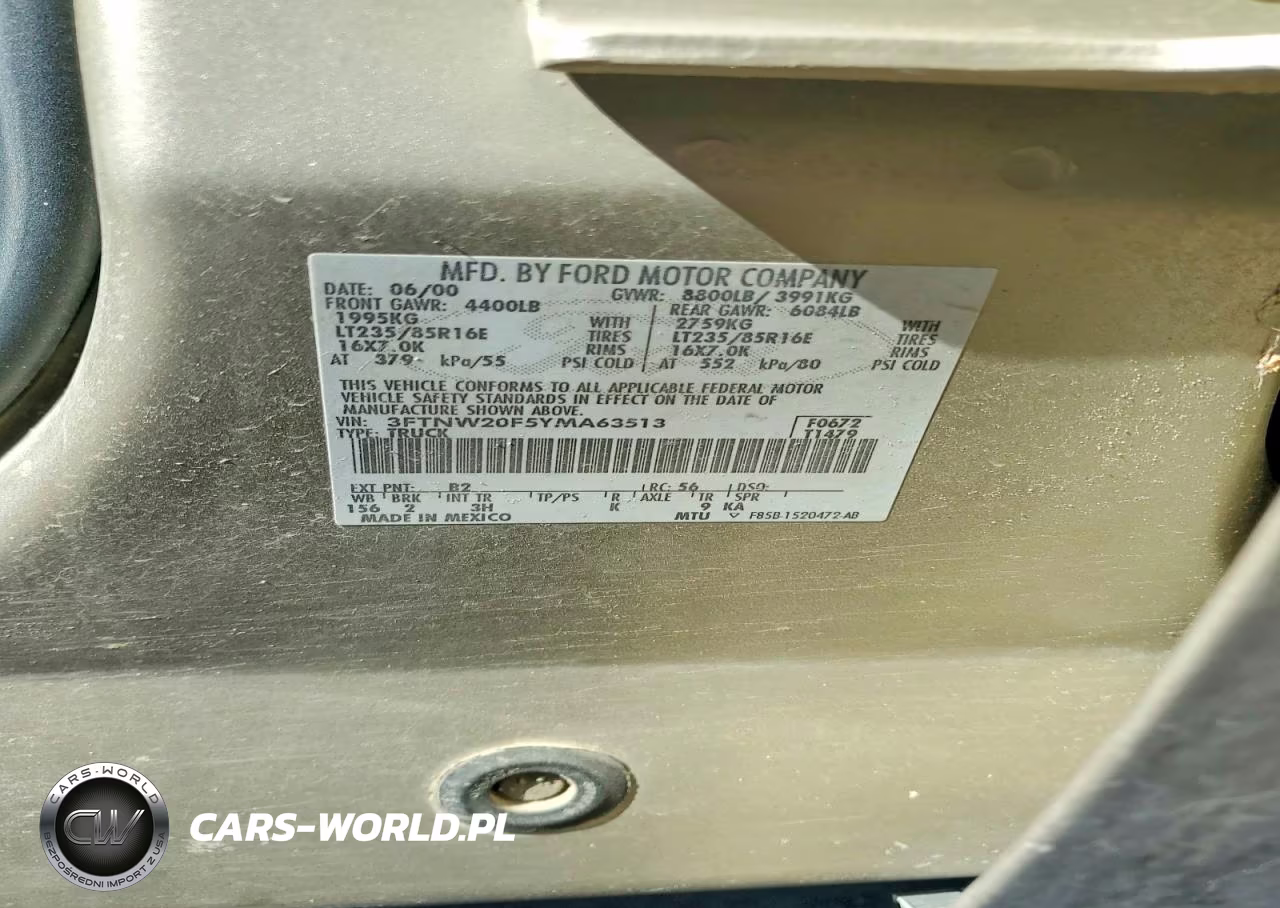 2000 Ford F250 Super Duty VIN:3FTNW20F5YMA63513 - 12