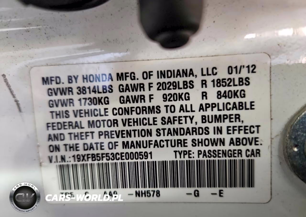 2012 Honda Civic Natural Gas VIN:19XFB5F53CE000591 - 12