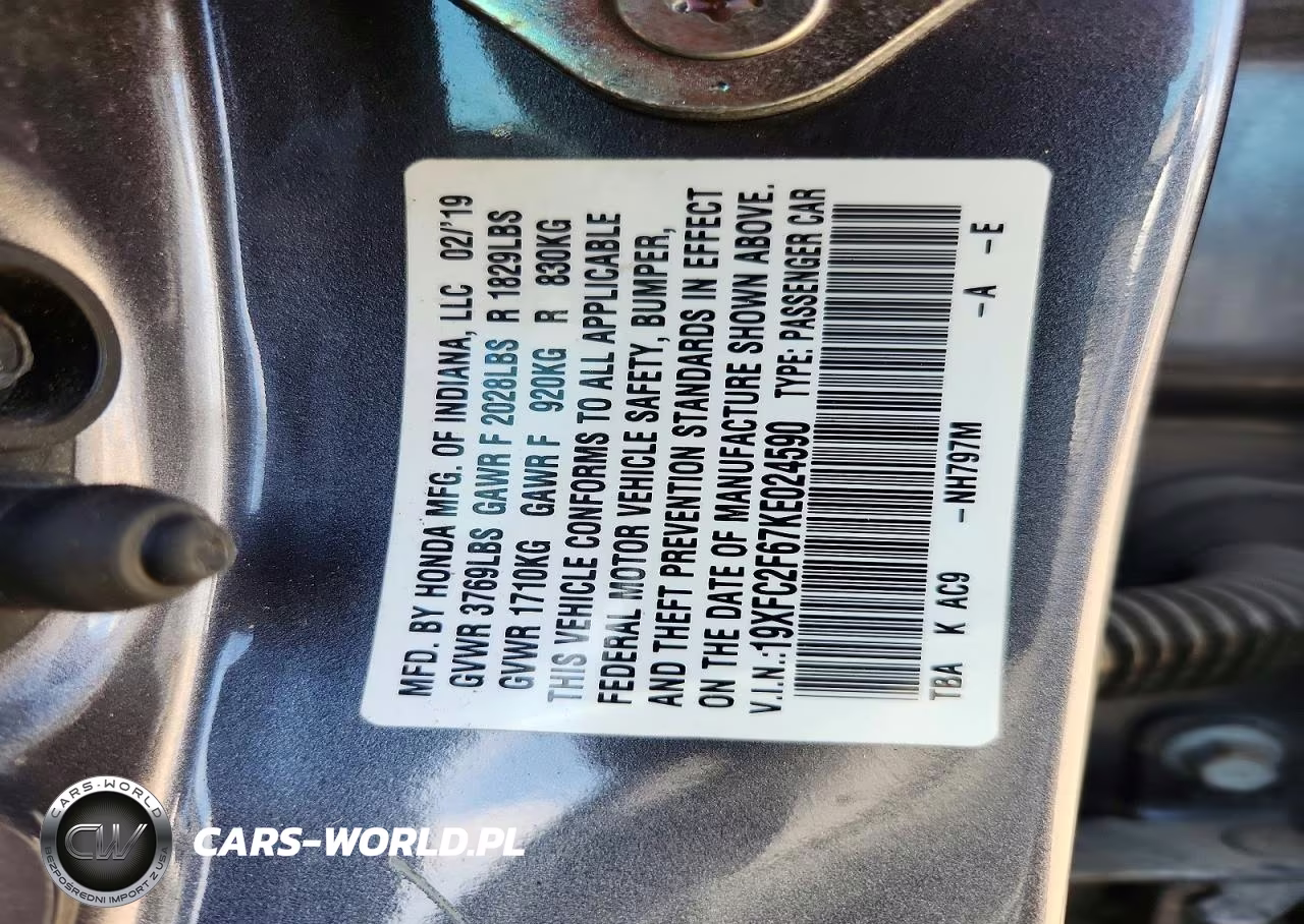 2019 Honda Civic Lx VIN:19XFC2F67KE024590 - 12